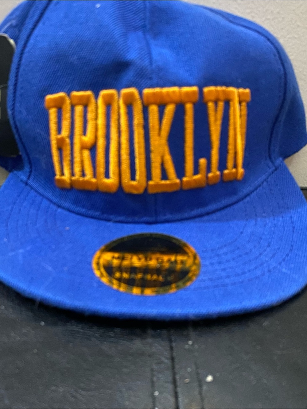 Brooklyn Embroidered Snapback Hat - Blue with Gold Lettering